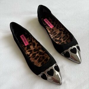 Betsey Johnson Black Suede Silver Toe Ballet Flats